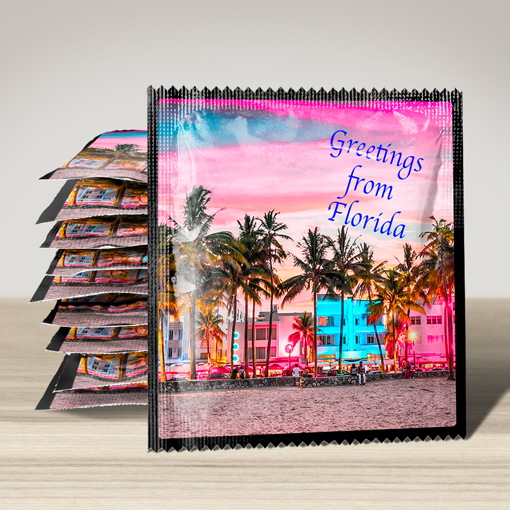 Image of funny condom "Greetings from Florida", 10 units