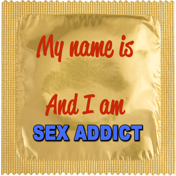 Image of funny condom "My name is sex addict"