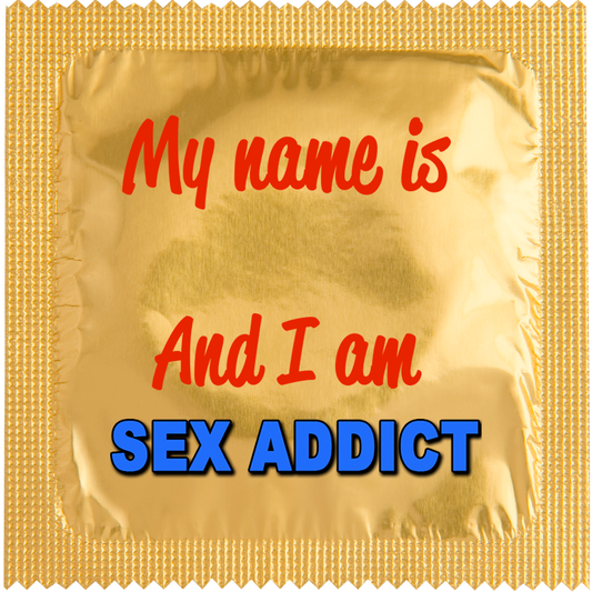 Image of funny condom "My name is sex addict"