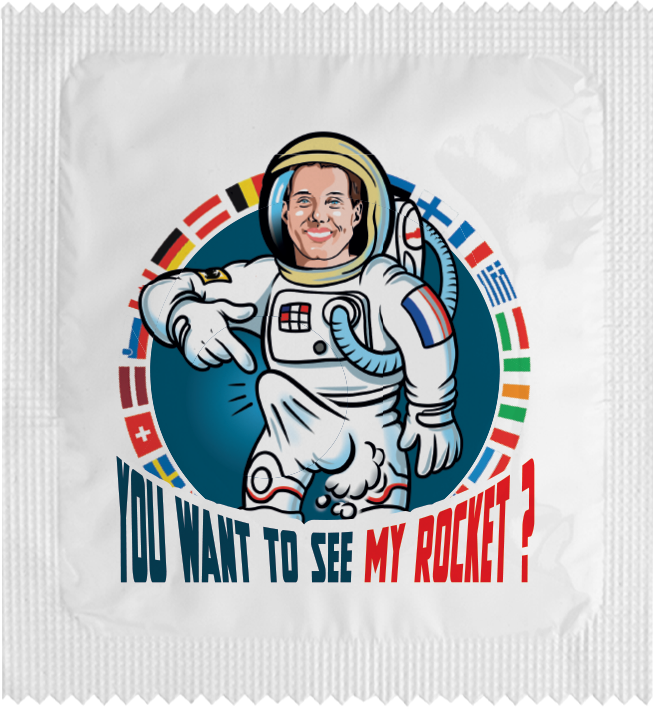 Image of funny condom "Want to see my rocket"