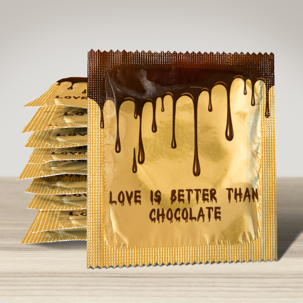 Image of funny condom "Love Is Better Than Chocolate", 10 units