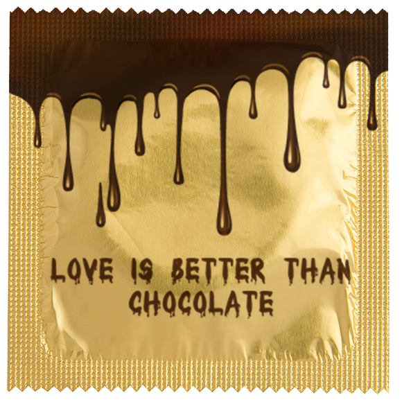 Image of funny condom "Love Is Better Than Chocolate"
