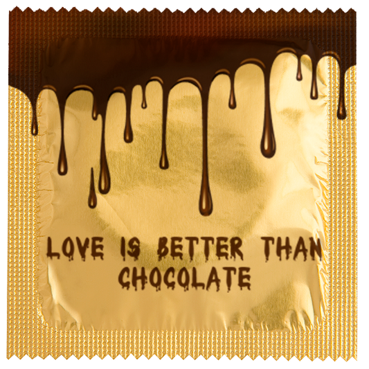 Image of funny condom "Love Is Better Than Chocolate"