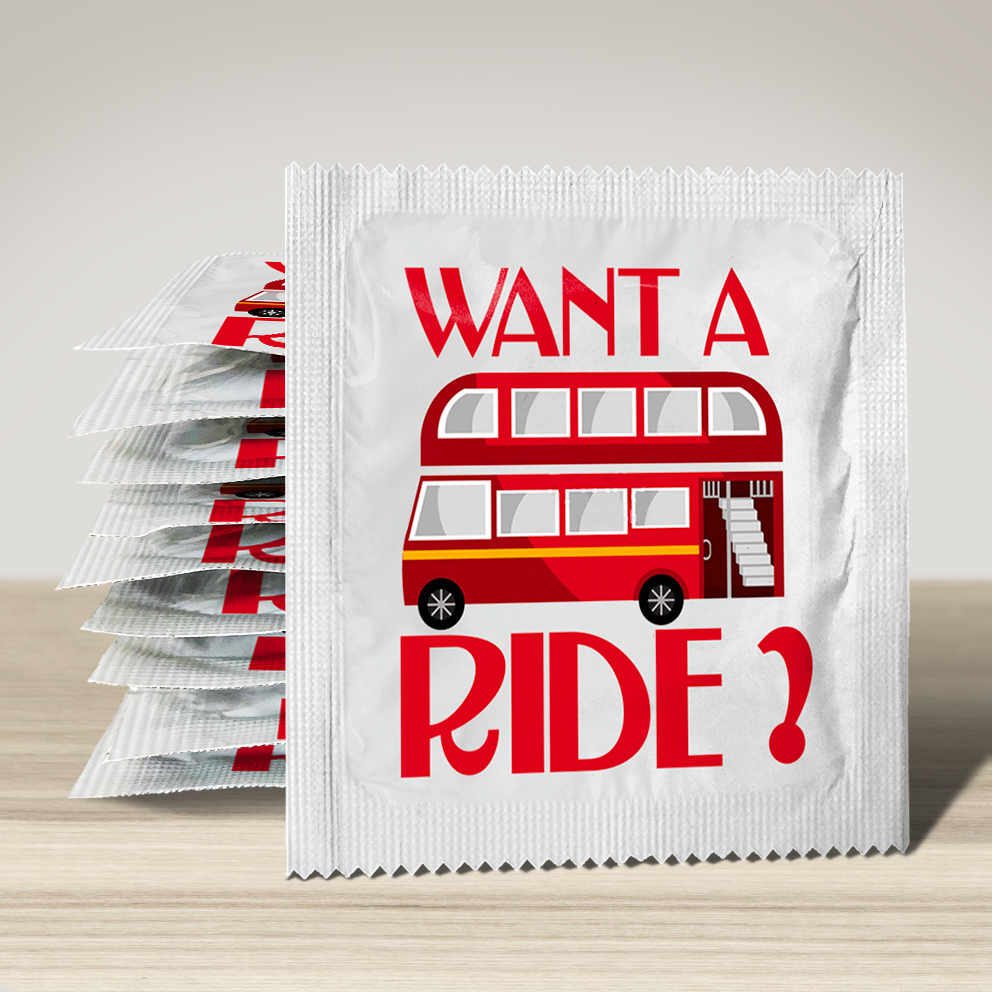 Image of funny condom "Want a Ride a Bus", 10 units