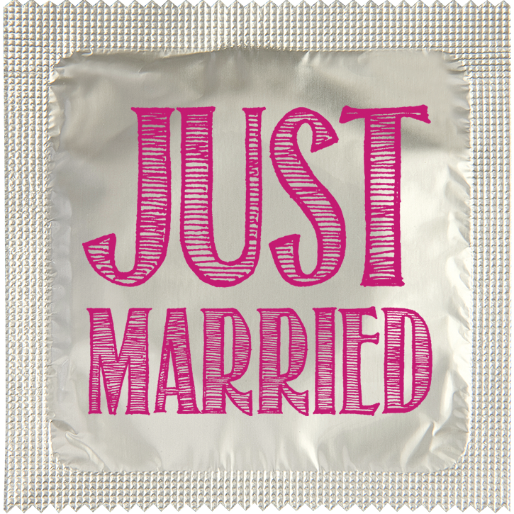 Image of funny condom "Just Married In Pink"
