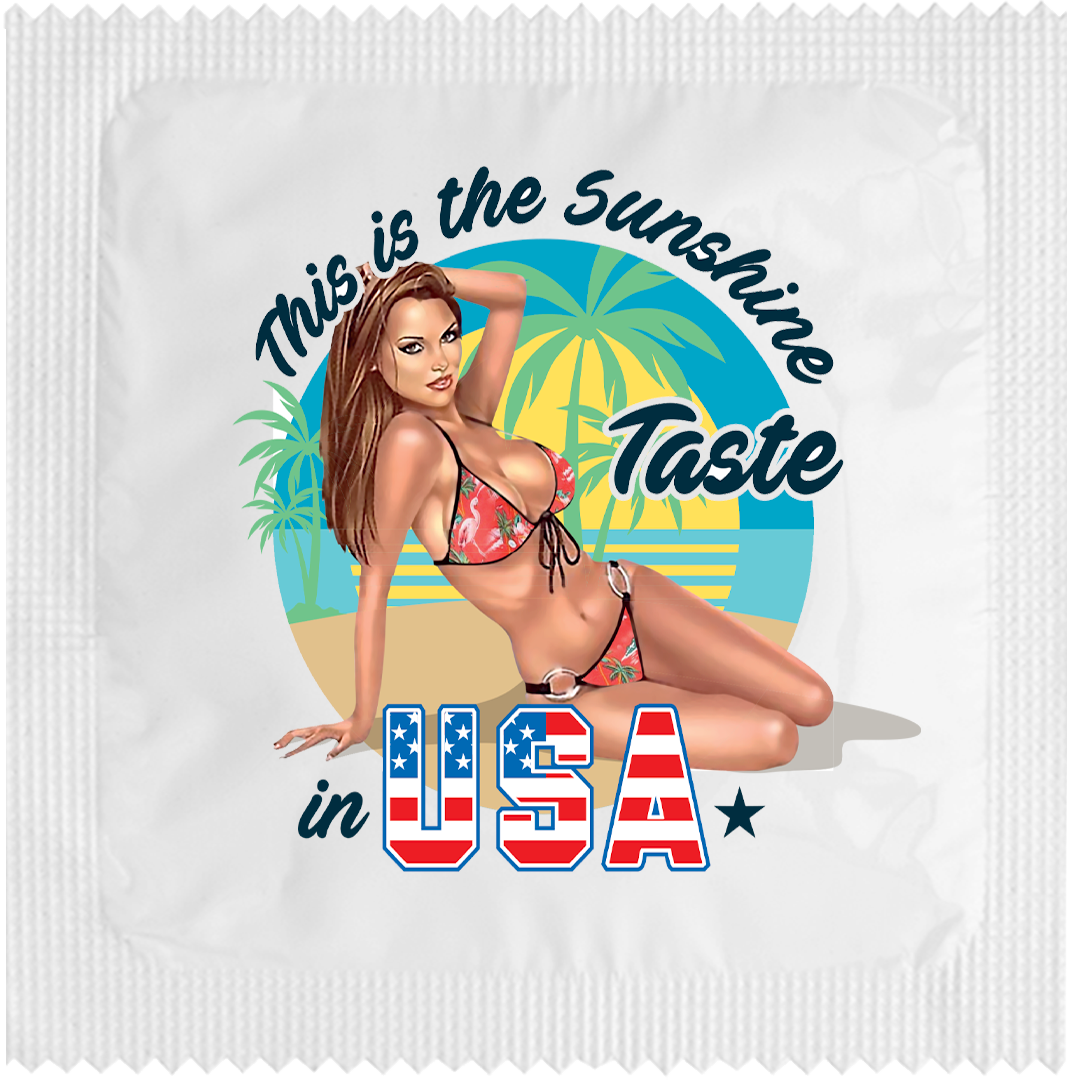 Image of funny condom "This is the sunshine taste in USA girl"