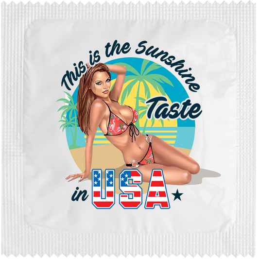 Image of funny condom "This is the sunshine taste in USA girl"