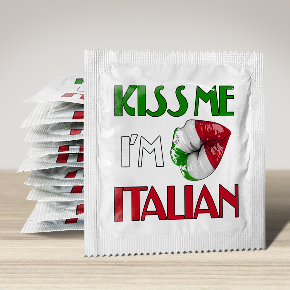 Image of funny condom "Kiss Me I'M Italian", 10 units