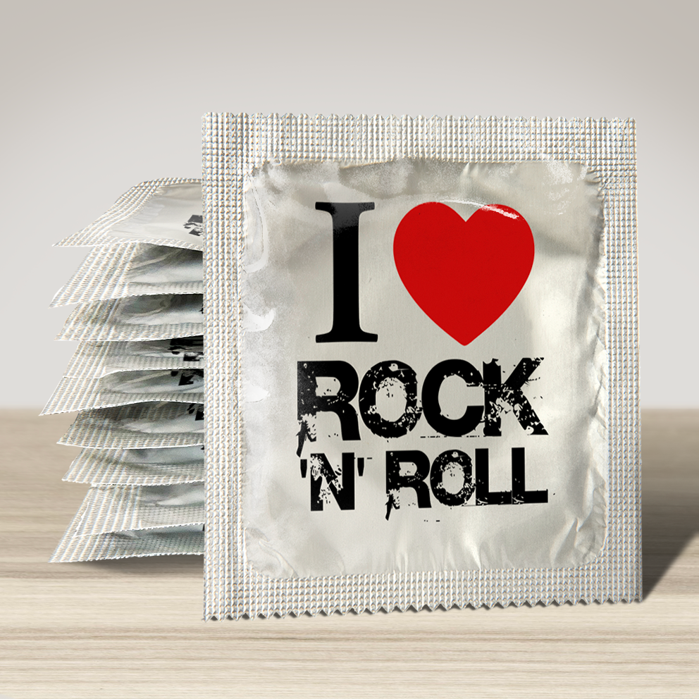 Image of funny condom "I Love Rock N Roll", 10 units