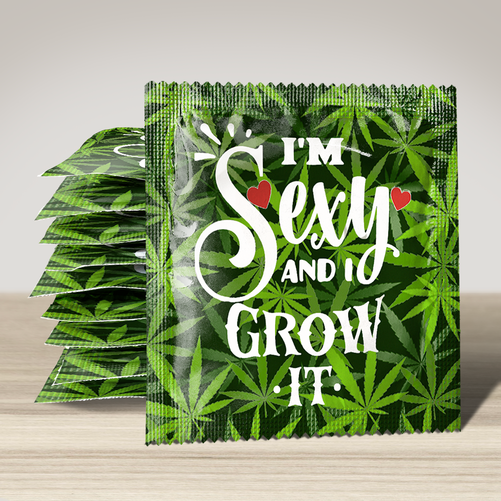 Image of funny condom "I'm Sexy And I Grow It - Cannabis Condom", 10 units