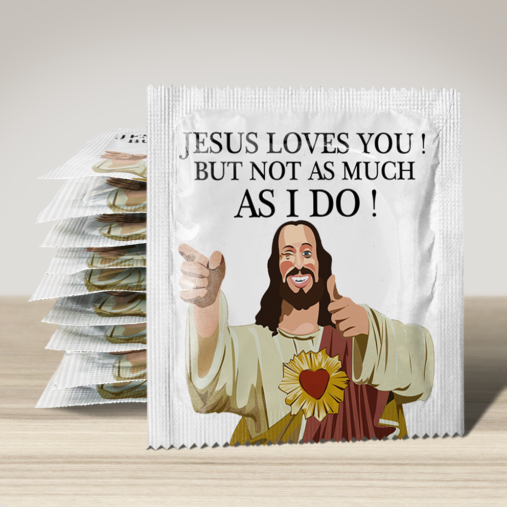 Image of funny condom "Jesus Loves You", 10 units