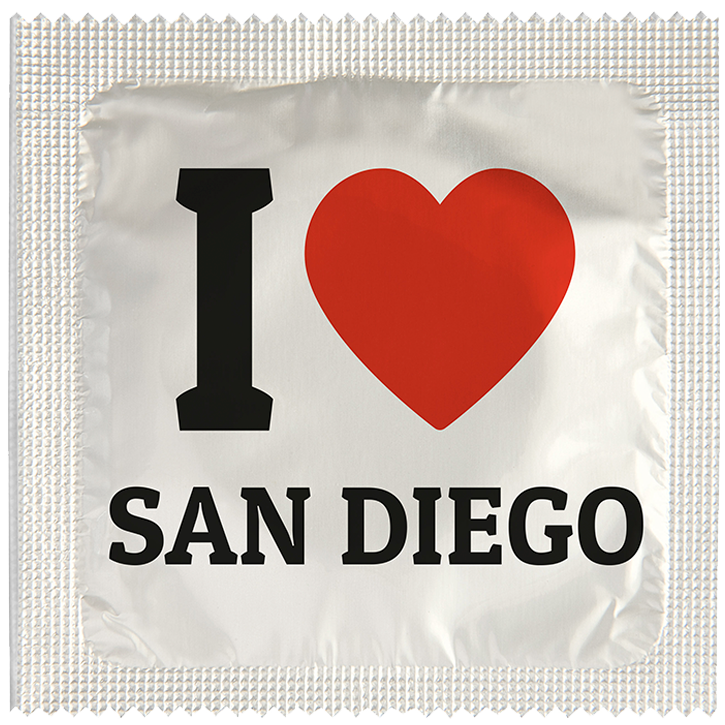 Image of funny condom "I Love San Diego"