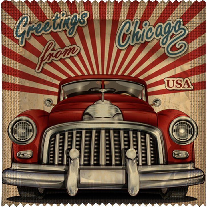 Image of funny condom "Greetings From Chicago"
