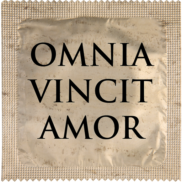 Image of funny condom "Omnia Vincit Amor"