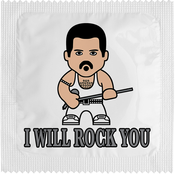 Image of funny condom "I Will Rock You"