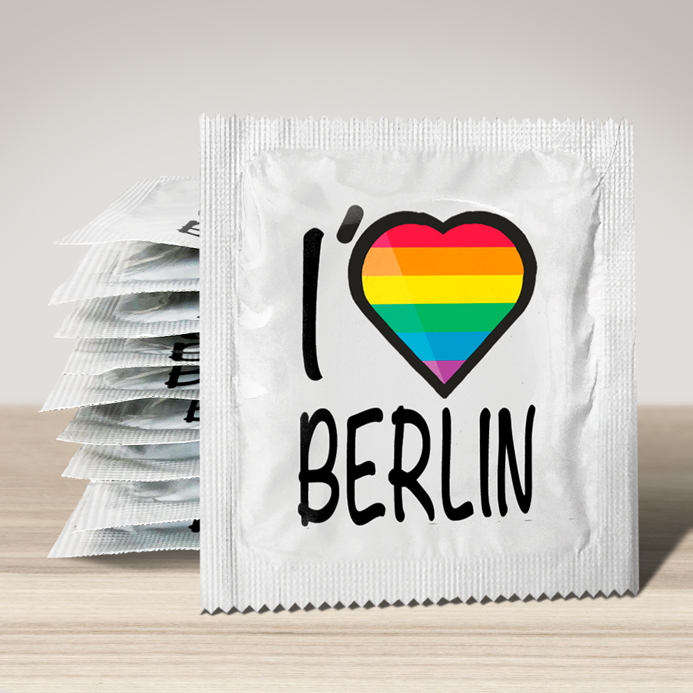 Image of funny condom "I Love Berlin (rainbow flag)", 10 units