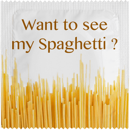 Image of funny condom "Want To See My Spaghetti"
