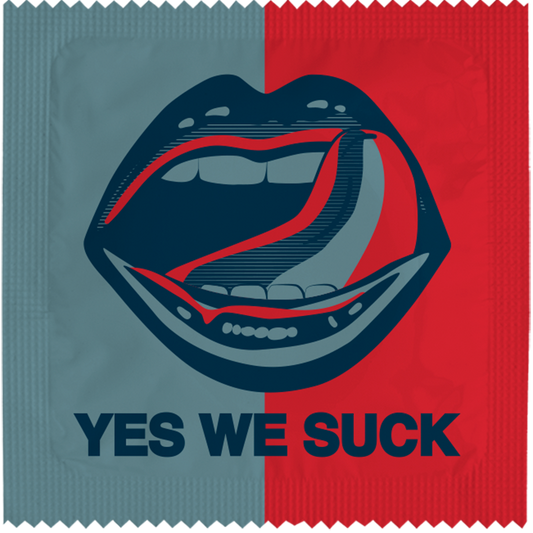 Image of funny condom "Yes We Suck"