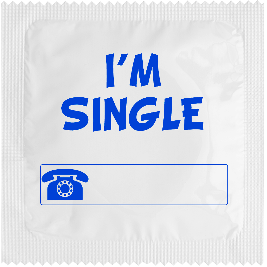 Image of funny condom "I'M SINGLE BLUE"