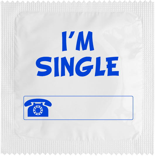 Image of funny condom "I'M SINGLE BLUE"