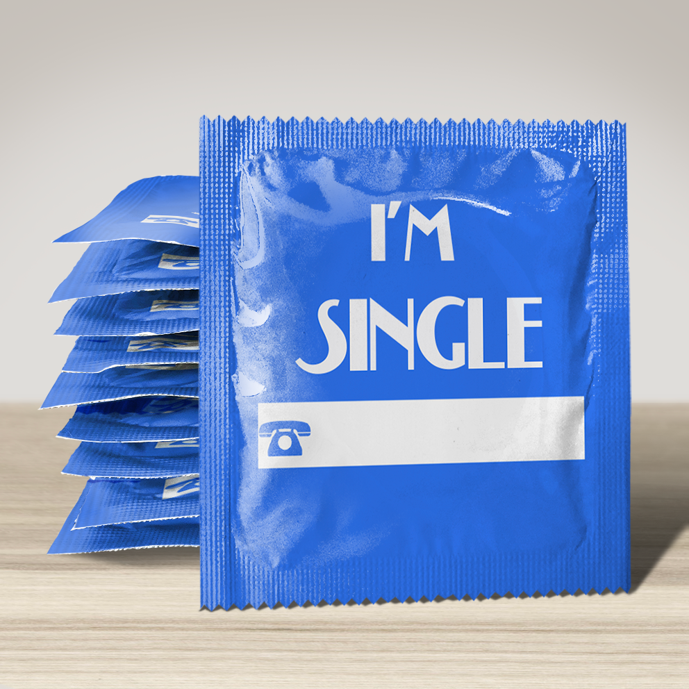 Image of funny condom "I'M SINGLE BLUE", 10 units
