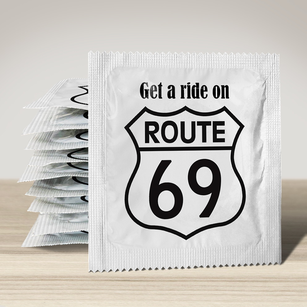 Image of funny condom "Get A Ride On Route 69", 10 units