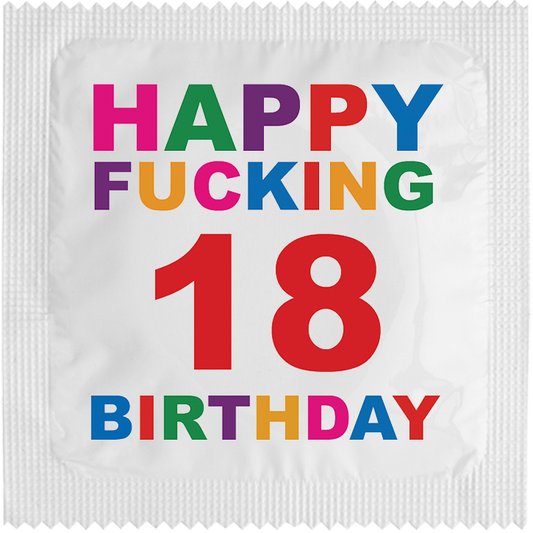 Image of funny condom "Happy fucking 18 birthday"