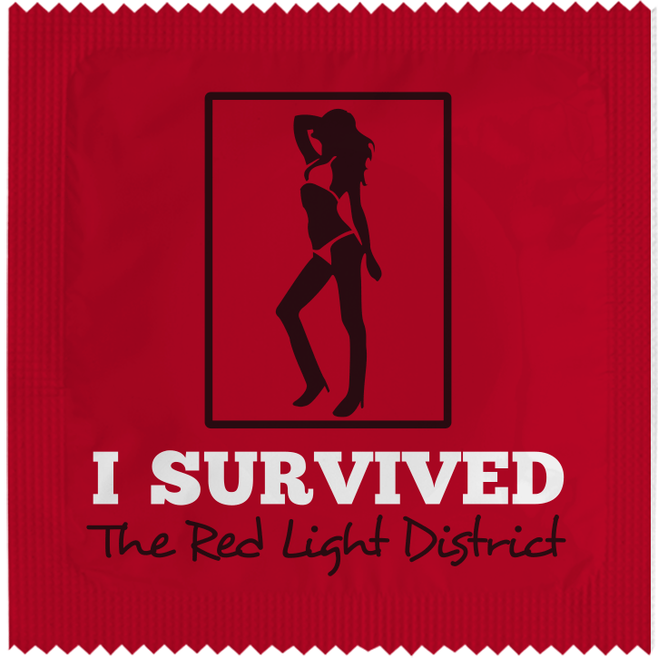 Image of funny condom "I Survived The Red Light District"