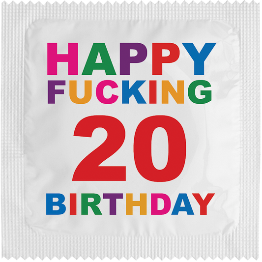 Image of funny condom "Happy fucking 20 birthday"