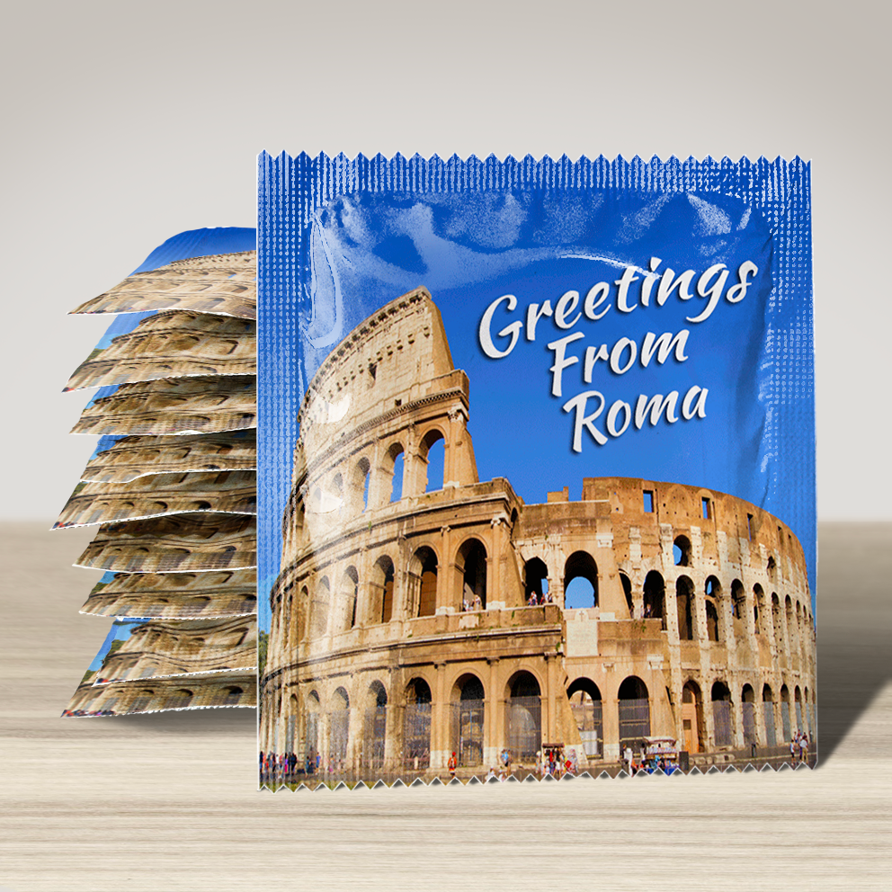 Image of funny condom "Greetings From Roma", 10 units