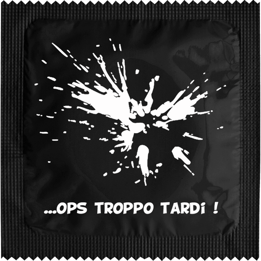 Image of funny condom "Ops Troppo Tardi"