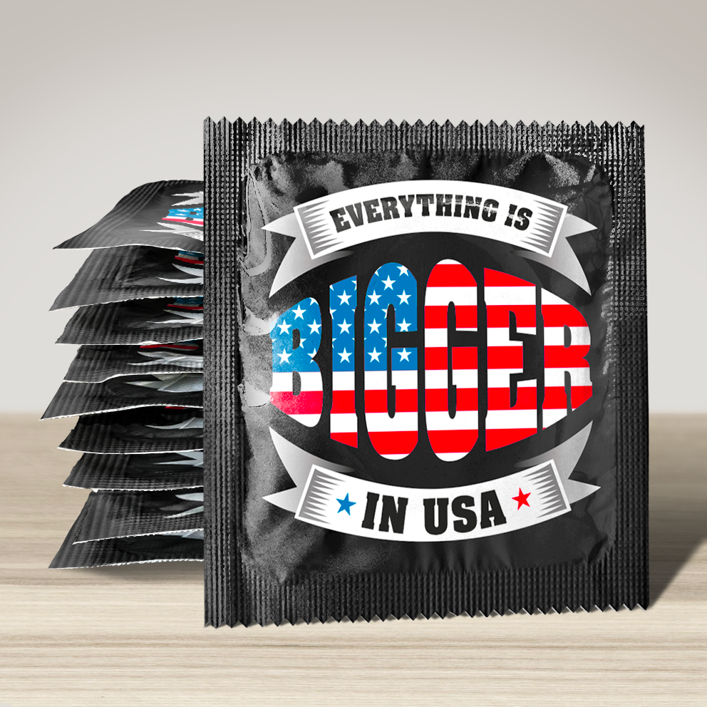Image of funny condom "Everything is bigger in USA", 10 units
