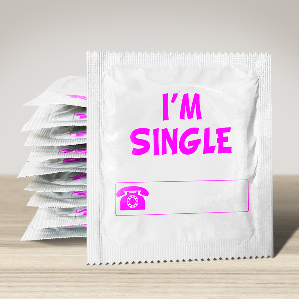 Image of funny condom "I'm Single Pink", 10 units