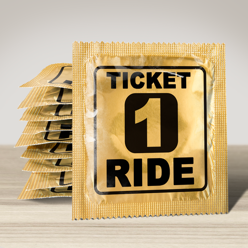 Image of funny condom "Ticket One Ride", 10 units