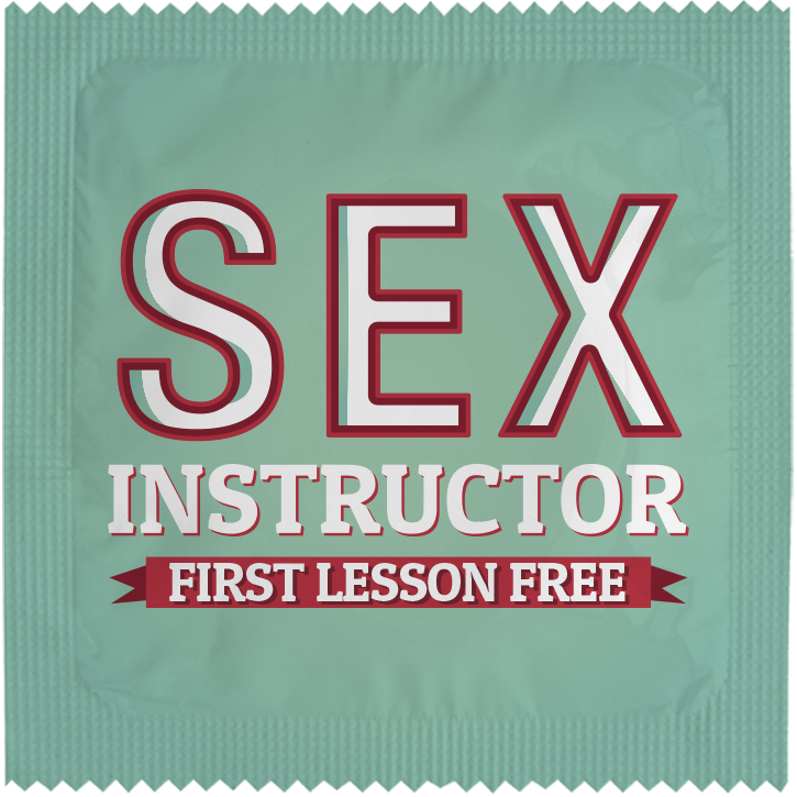 Image of funny condom "Sex Instructor - First Lesson Free"