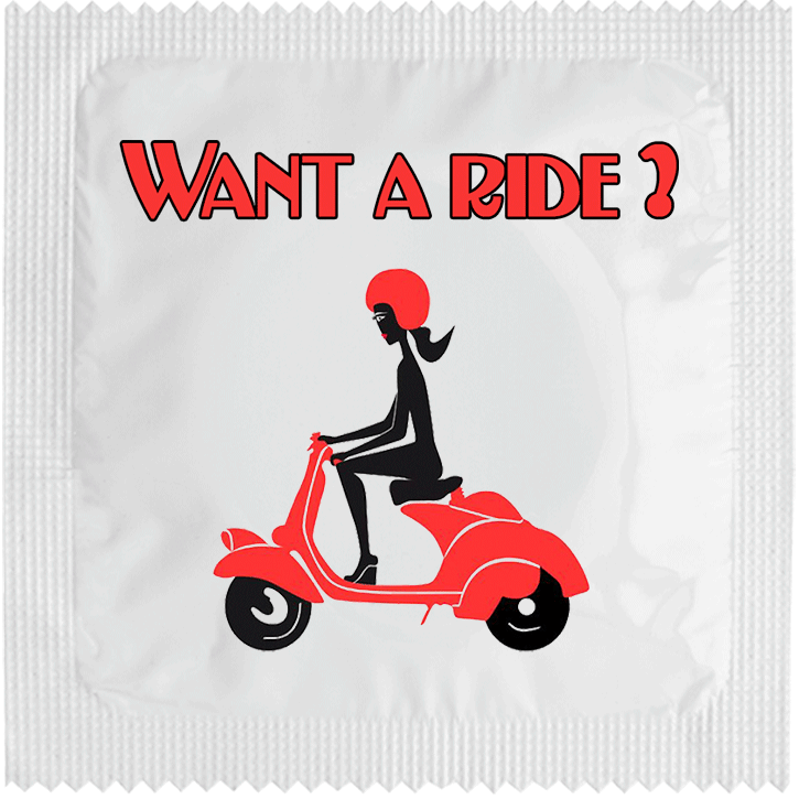 Image of funny condom "Want A Ride ? Red Vespa"