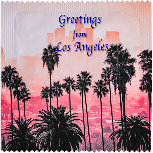 Image of funny condom "Greetings Los Angeles"