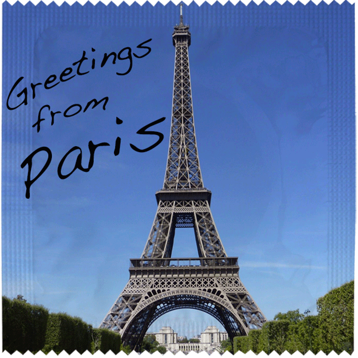 Image of funny condom "Greetings From Paris"