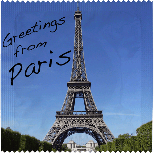 Image of funny condom "Greetings From Paris"