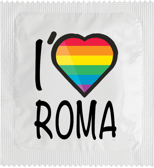 Image of funny condom "I Love Roma (rainbow flag)"