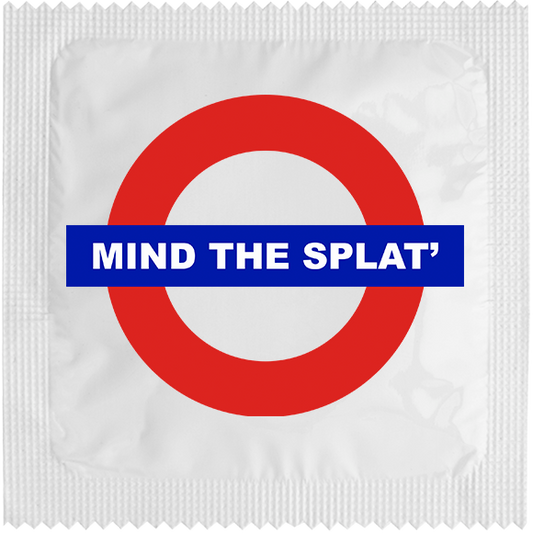 Image of funny condom "Mind The Splat"