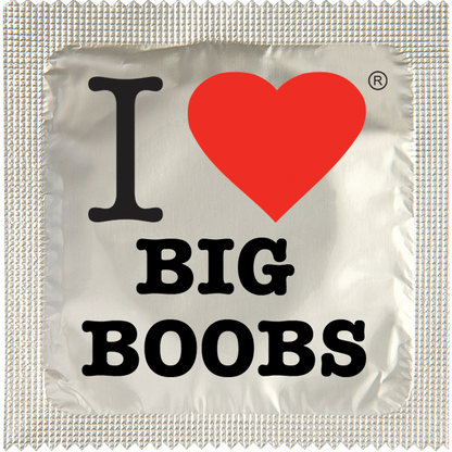 Image of funny condom "I love boobs"