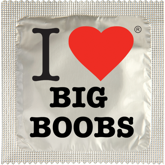 Image of funny condom "I love boobs"