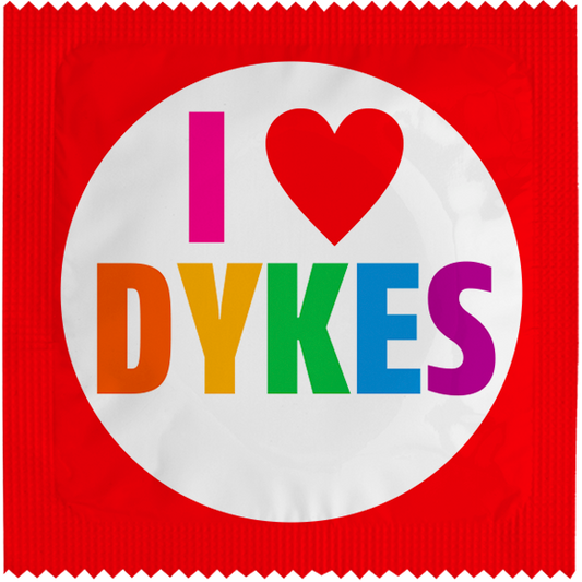 Image of funny condom "I love dykes"