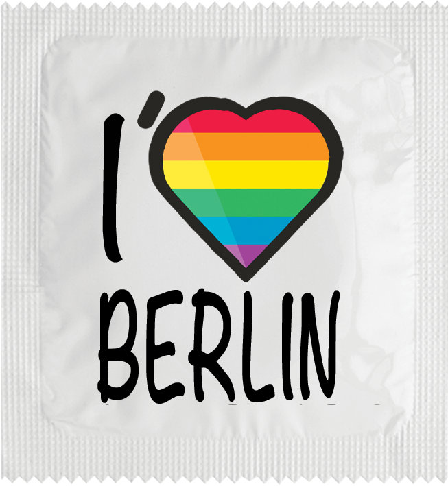 Image of funny condom "I Love Berlin (rainbow flag)"