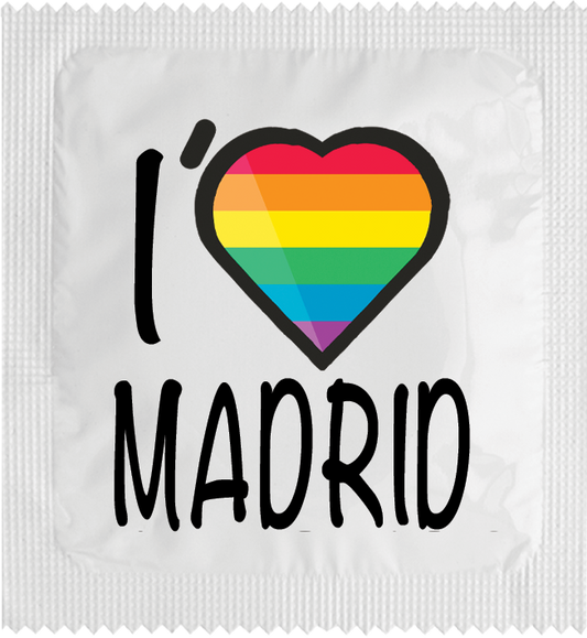 Image of funny condom "I Love Madrid (rainbow flag)"
