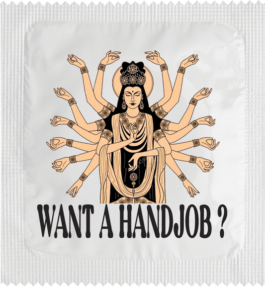 Image of funny condom "Want a handjob ?"