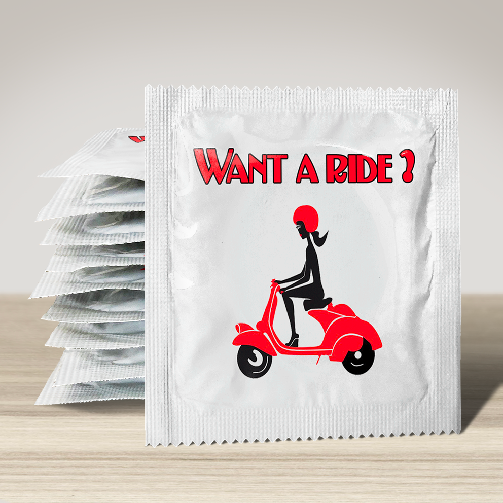 Image of funny condom "Want A Ride ? Red Vespa", 10 units