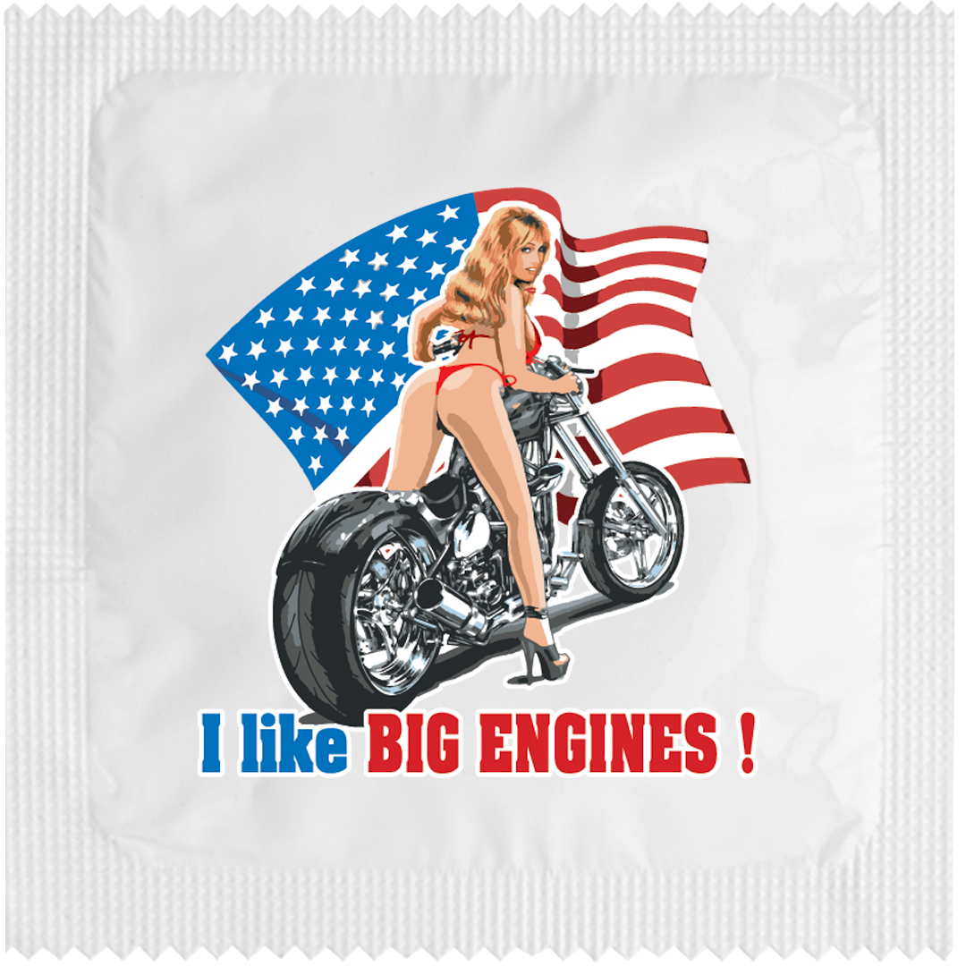 Image of funny condom "I like big engines"