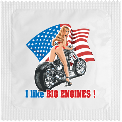 Image of funny condom "I like big engines"